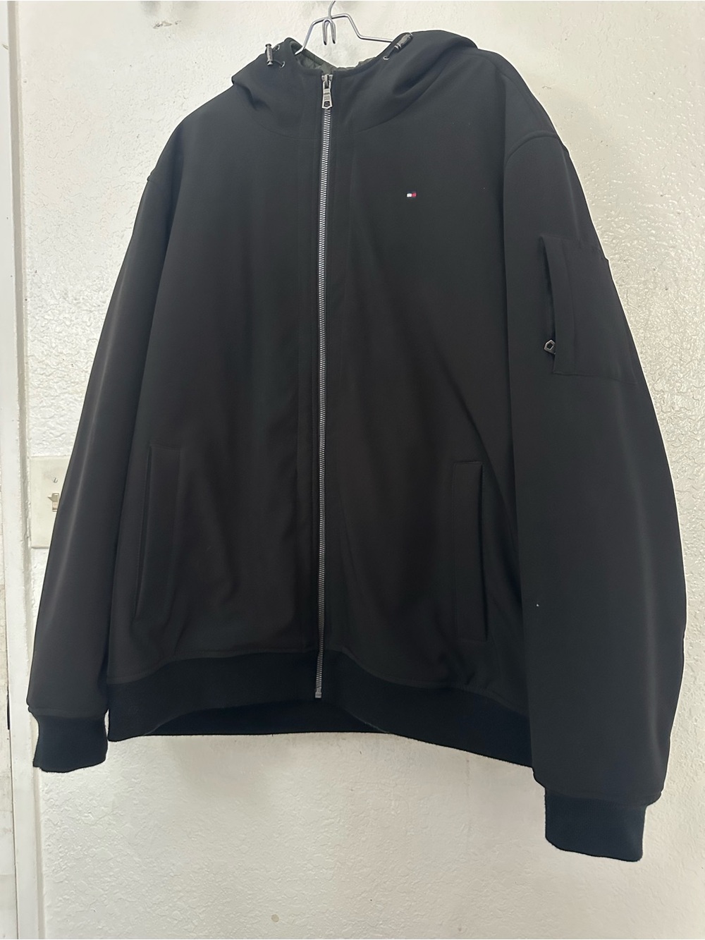 Tommy Hilfiger Black Full-Zip Hooded Bomber Jacket